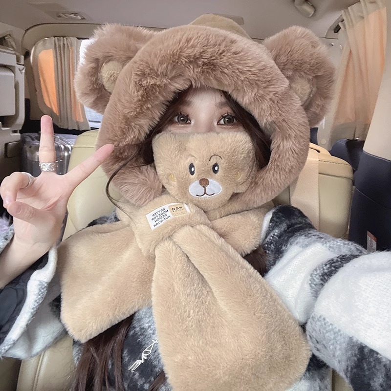 Cute Bear Hat Scarf Integrated - Trapper Hat Ear Flap ulasan dan harga