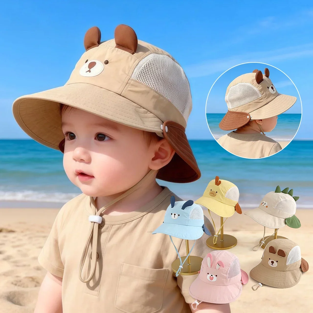 Baby Cartoon Bear Rabbit Ear S - Visor Sun Hat ulasan dan harga