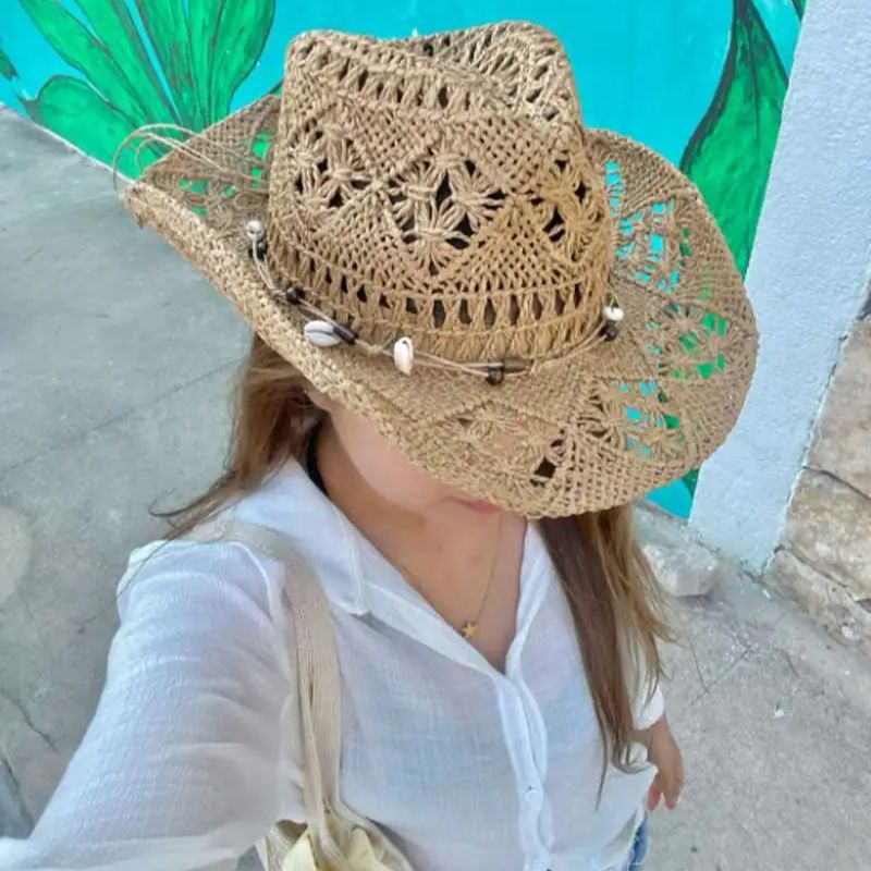 Summer Straw Hat Beach Women M - Cowboy Hat Straw ulasan dan harga