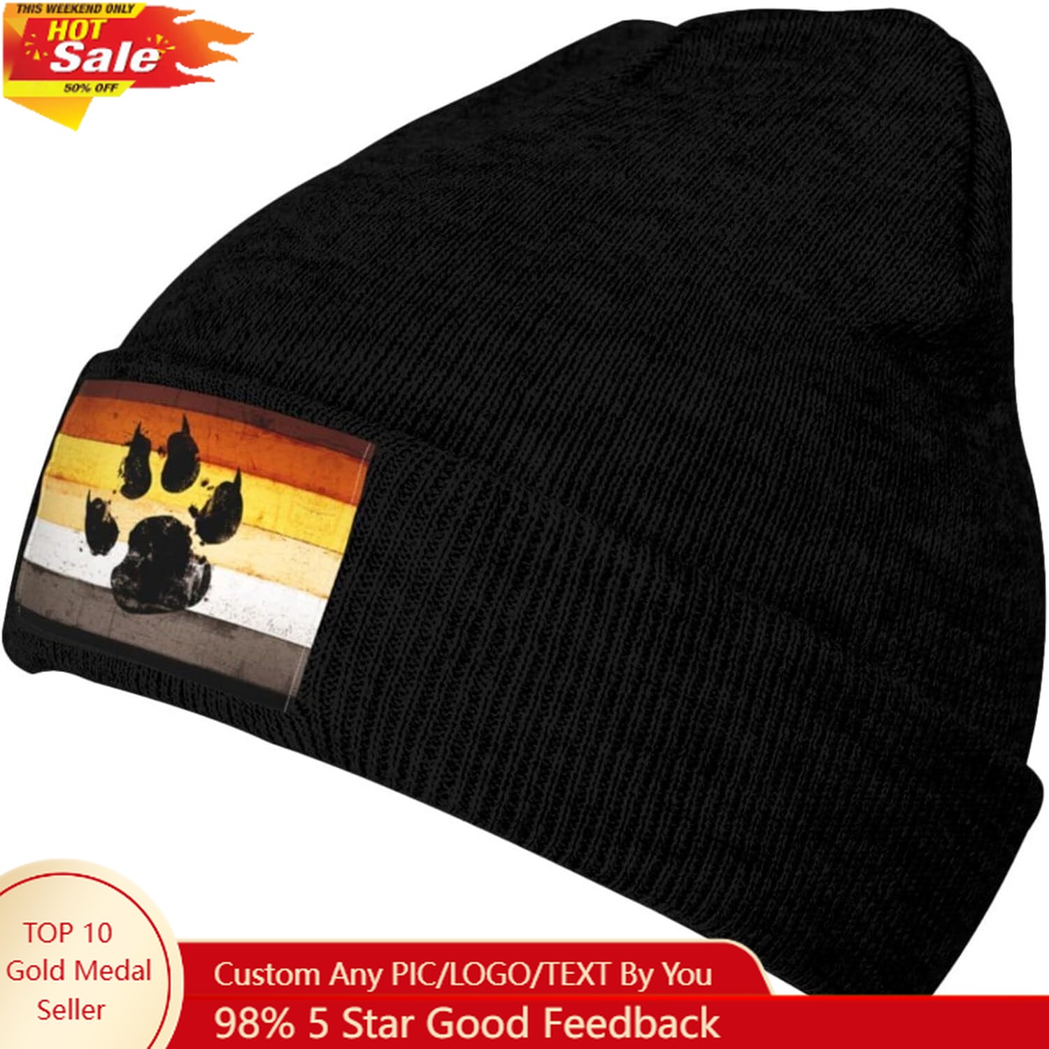 Gay Flag Bear paw LGBT Knit Be - Beanie Cuffed Knit ulasan dan harga